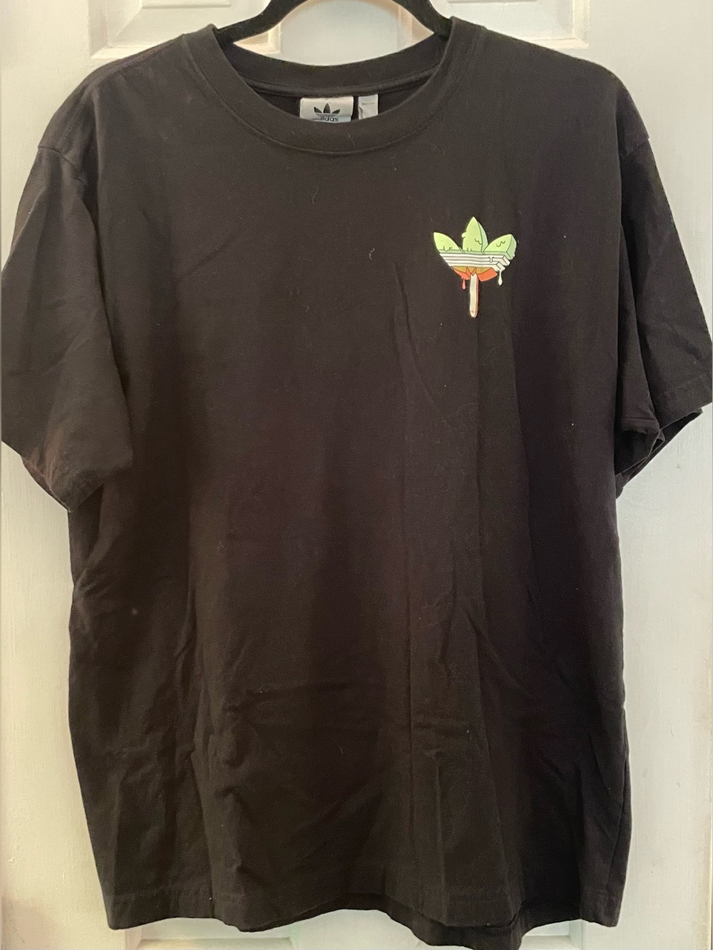 Men’s ADIDAS Black Graphic Melting Ice Cream Bar Tshirt Size Large 100% Cotton